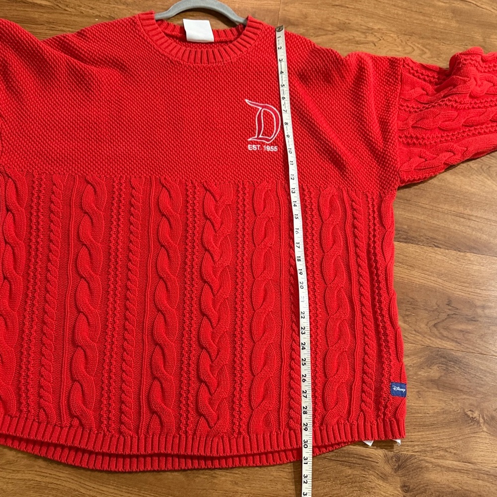 Disneyland Resort Large Spirit Red Cable Knit Jersey Crewneck Pullover‎ Sweater - Picture 13 of 16